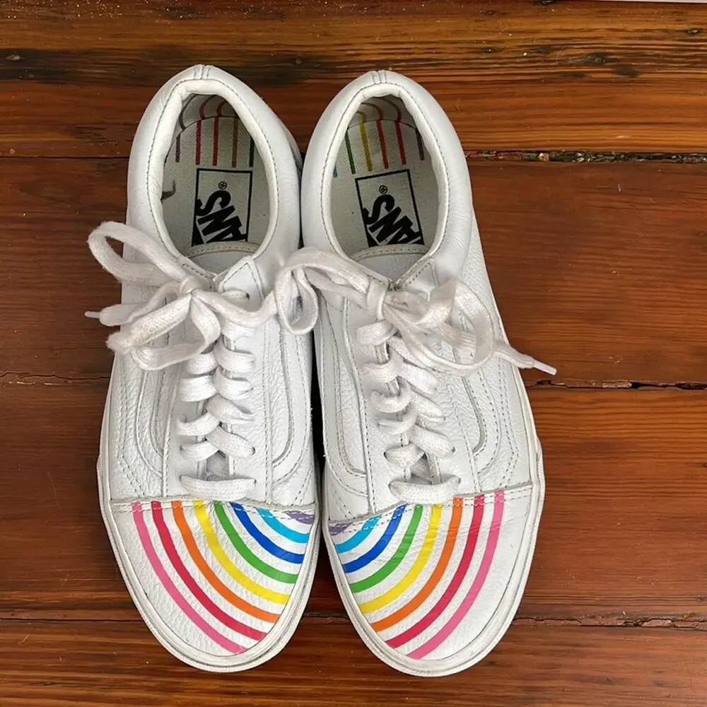 Vans x Flour Shop rainbow leather low top sneakers sz 7